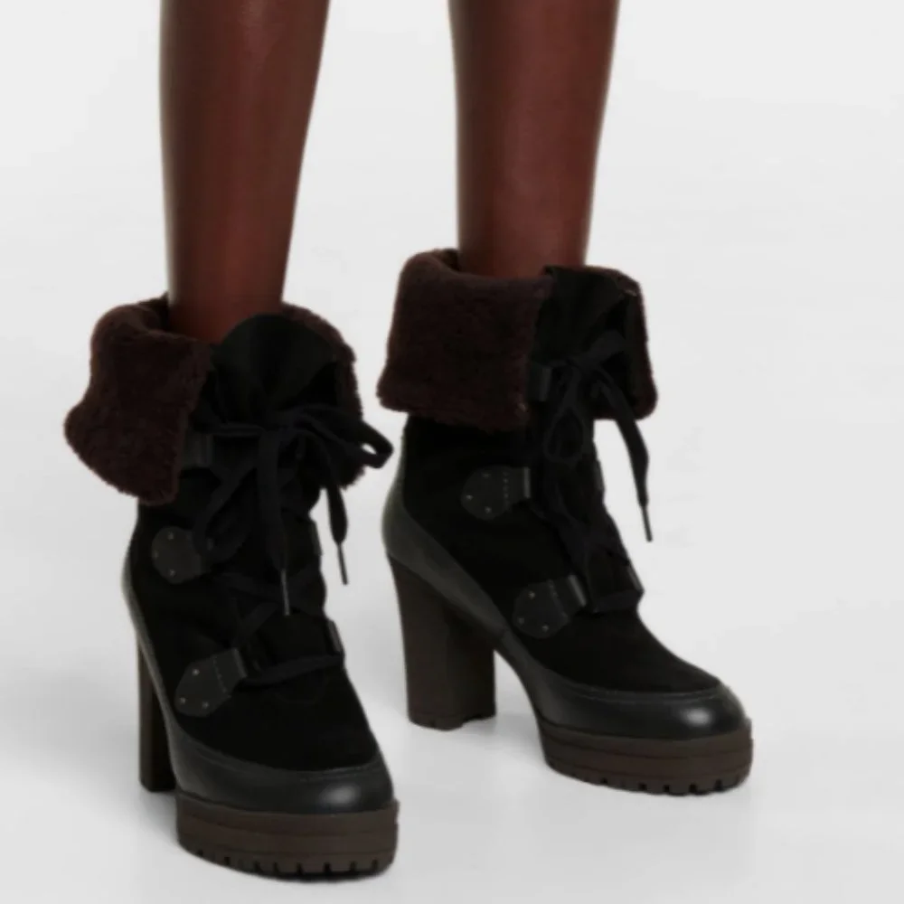 SEE BY CHLOE VERENA PLATFORM GENUINE SHEARLING LINED LACEUP BOOT MSRP $555 SAGE